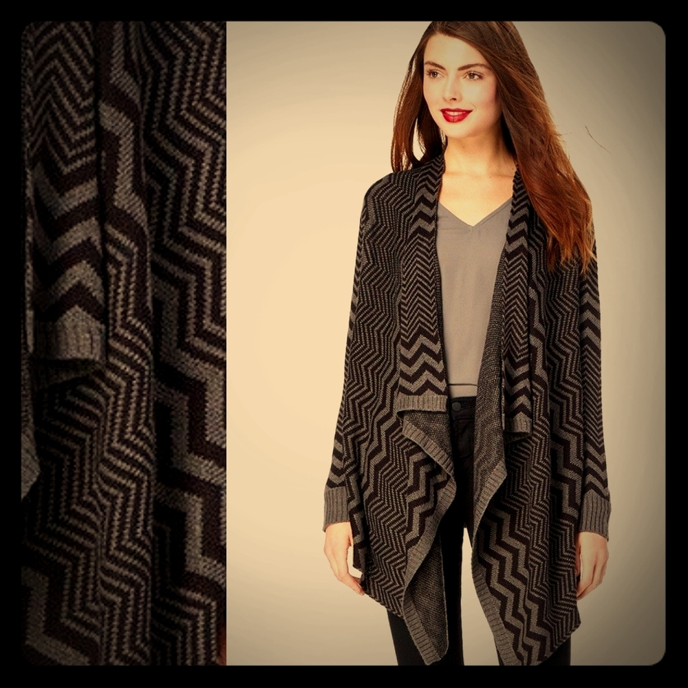 Charming Charlie Grey Chevron Cascading Sweater